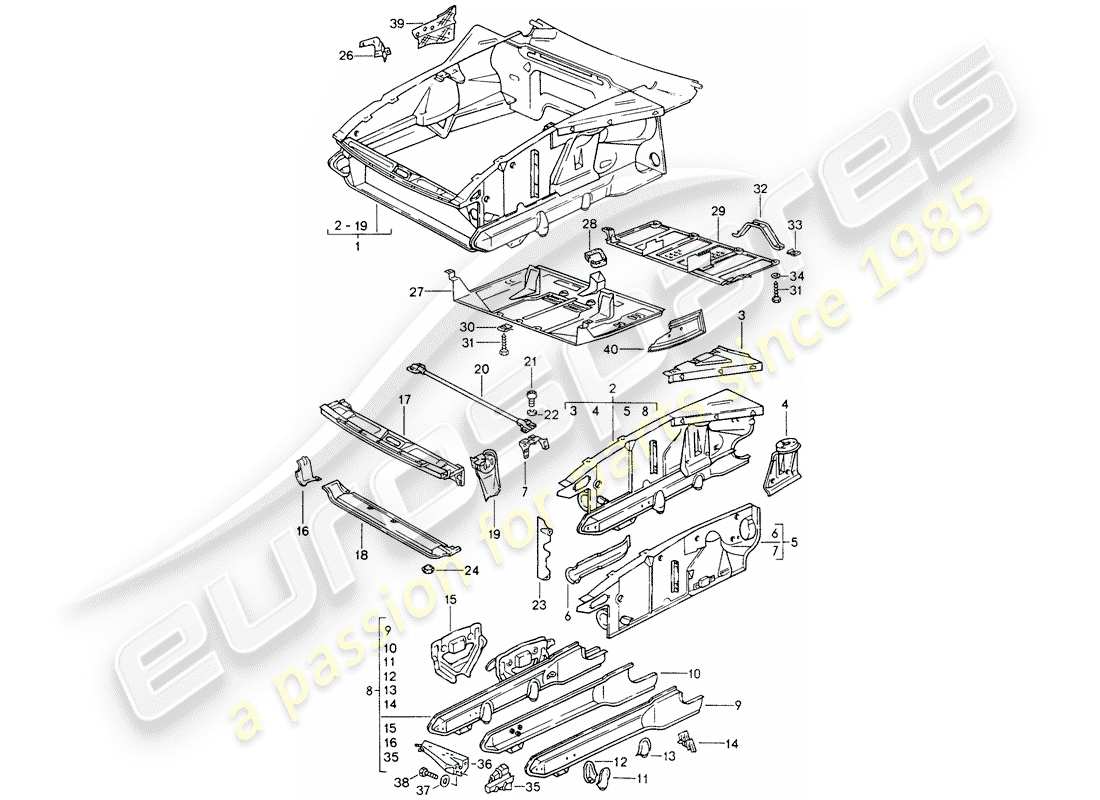 porsche 1992 (928) front end part diagram
