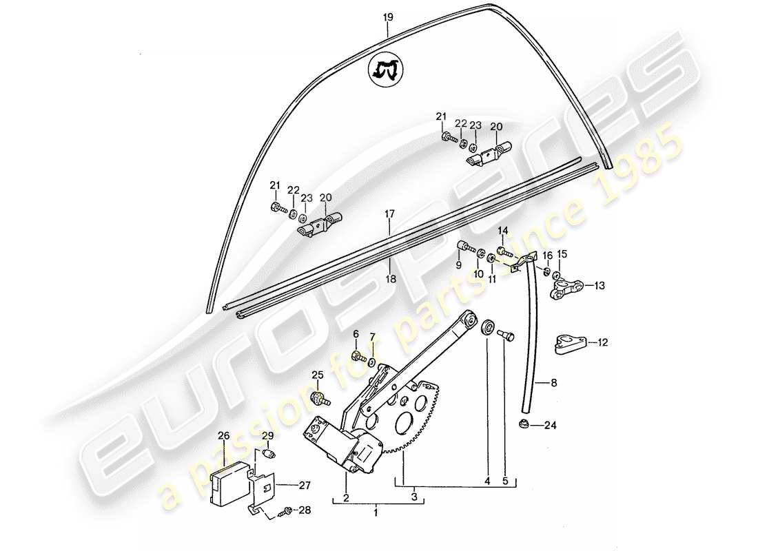 porsche 1988 (928) window regulator part diagram