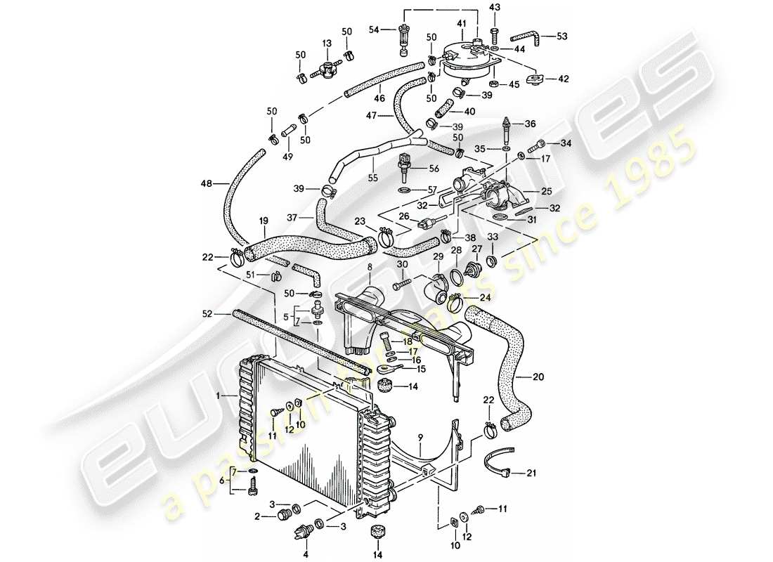 porsche 1986 (928) water cooling part diagram