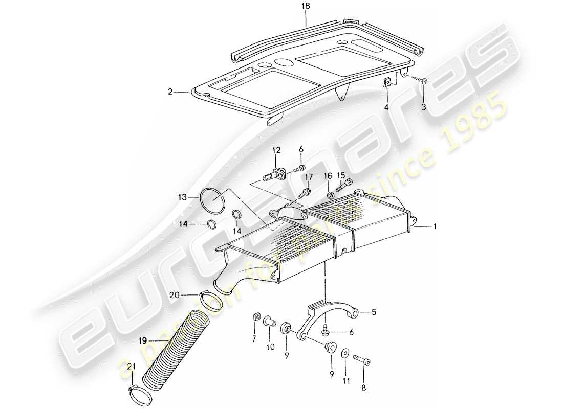 porsche 1998 (993) charge air cooler parts diagram
