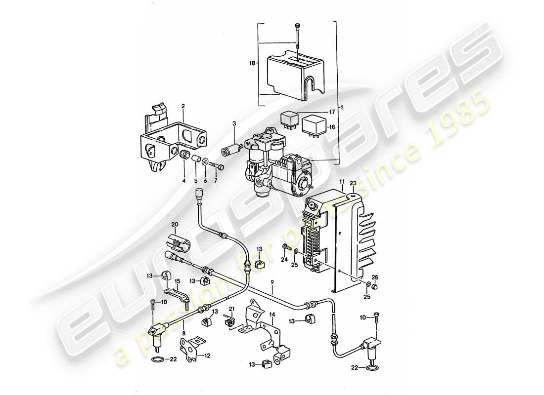 porsche 1993 (928) hydraulic unit - speed sensor - electronic control module - anti-locking brake syst. -abs- part diagram