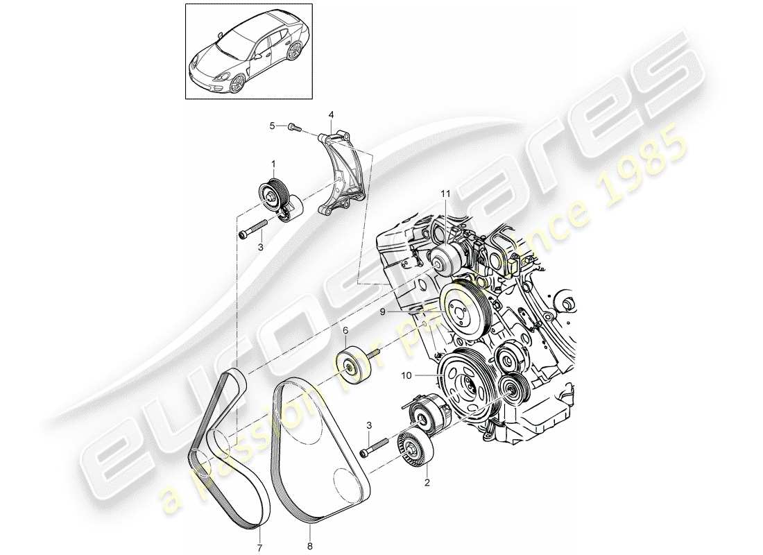 porsche 2011 (panamera 970) belt tensioning damper part diagram