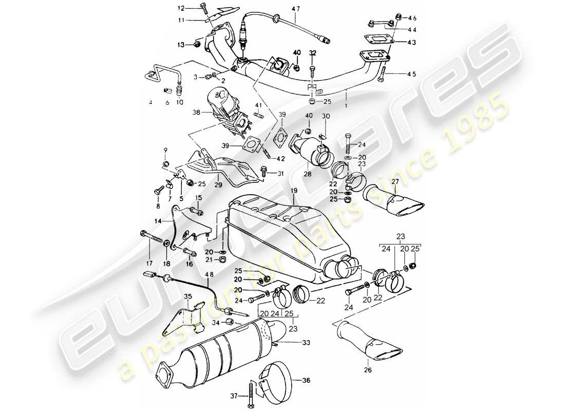 porsche 1991 (964) exhaust system parts diagram