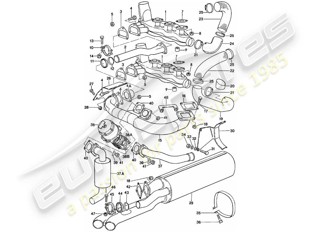 porsche 1980 (911) exhaust system part diagram