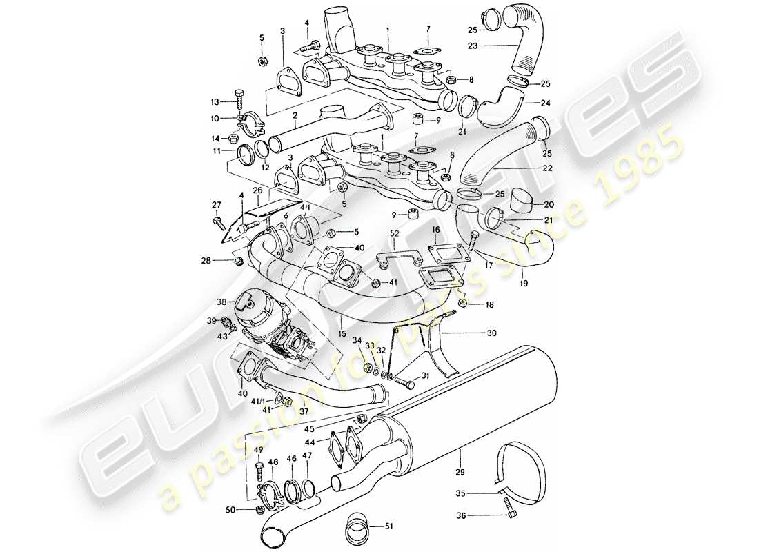 porsche 911 turbo (1975) exhaust system parts diagram