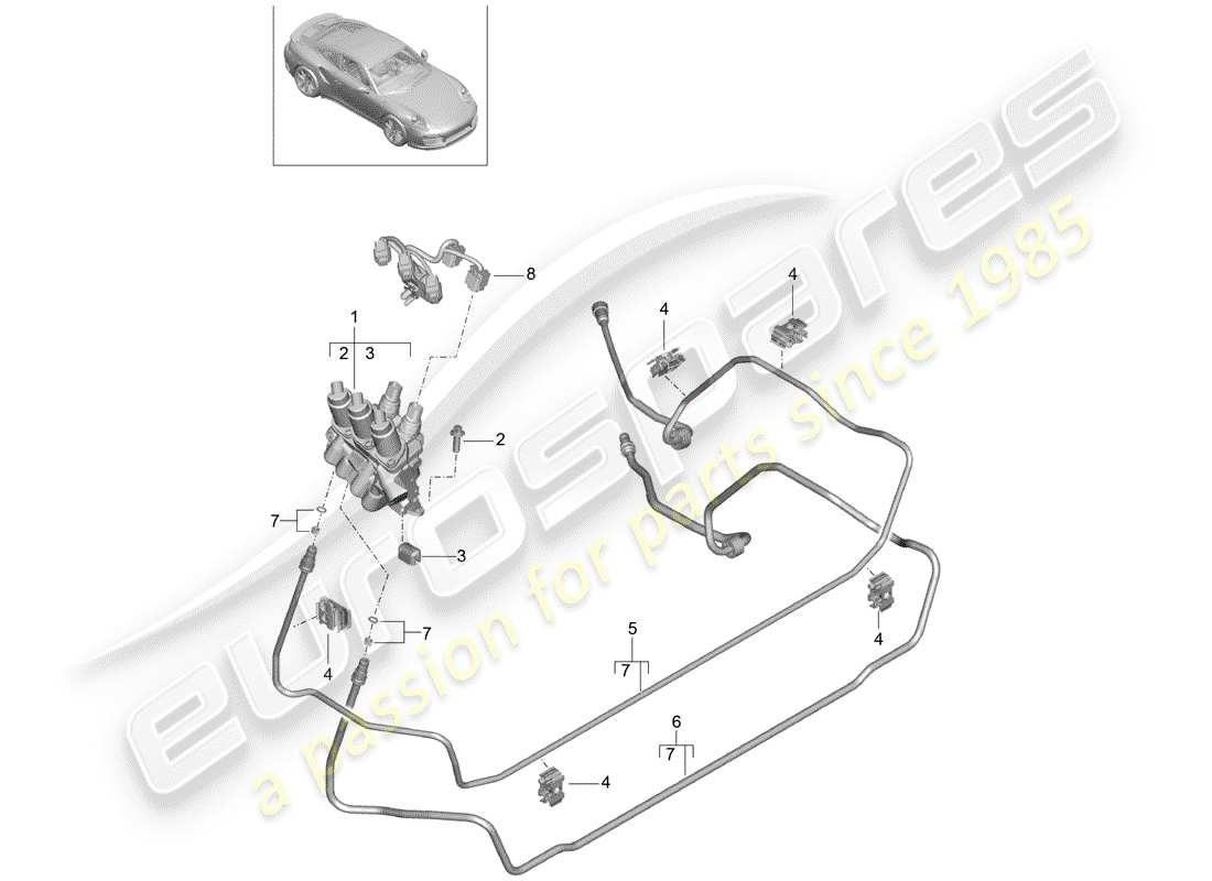 porsche 2016 (991-1 turbo) hydraulic line part diagram