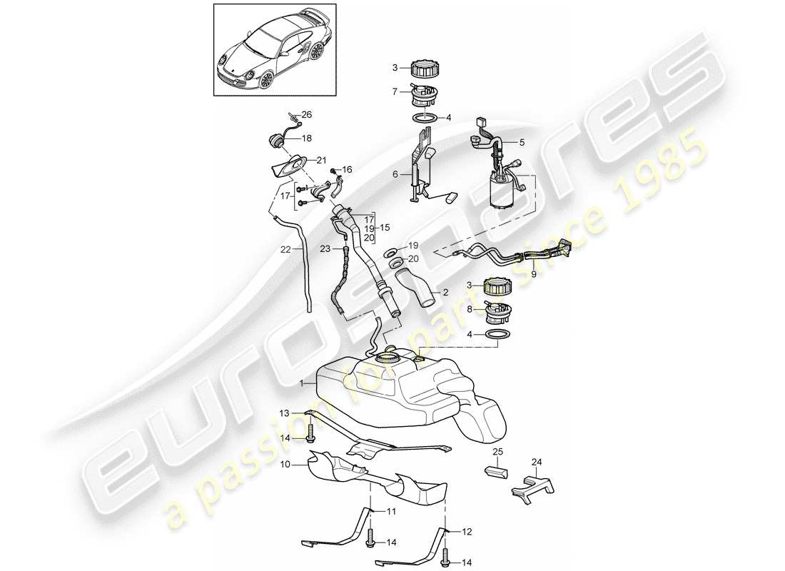 porsche 911 t/gt2rs (2012) fuel tank part diagram
