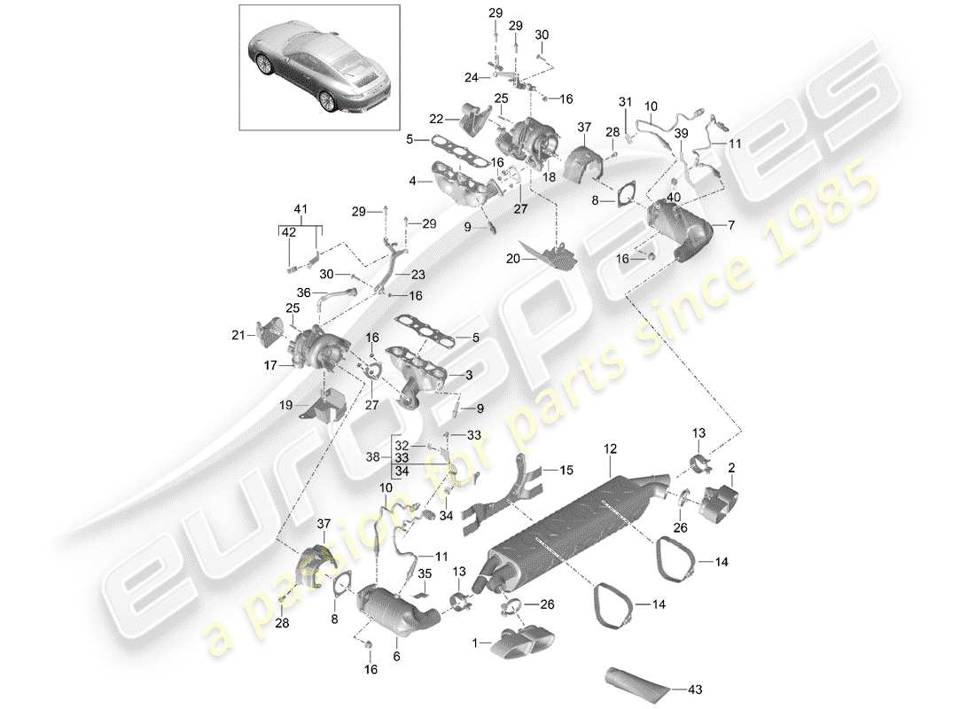 porsche 2020 (991-2 turbo) exhaust system part diagram