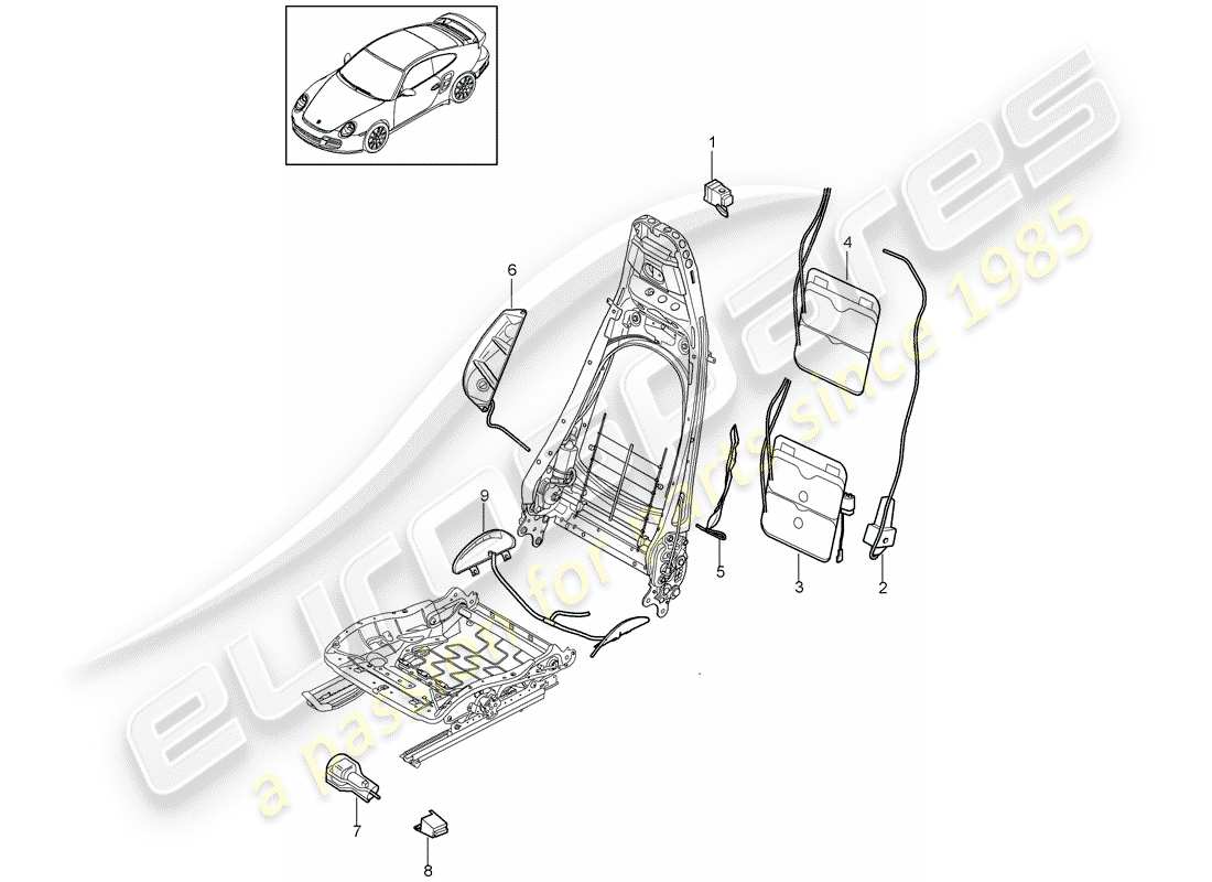 porsche 911 t/gt2rs (2012) lumbar support part diagram