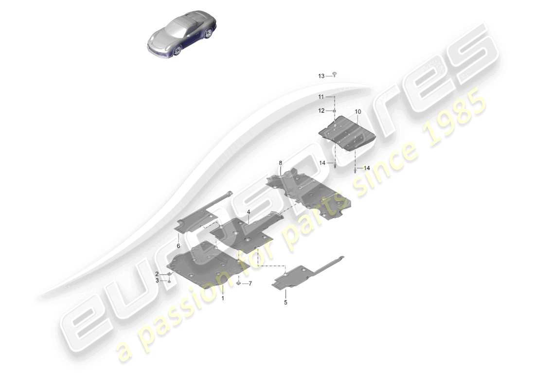 porsche 2015 (991-1 r/gt3/rs) underbody trim speedster part diagram