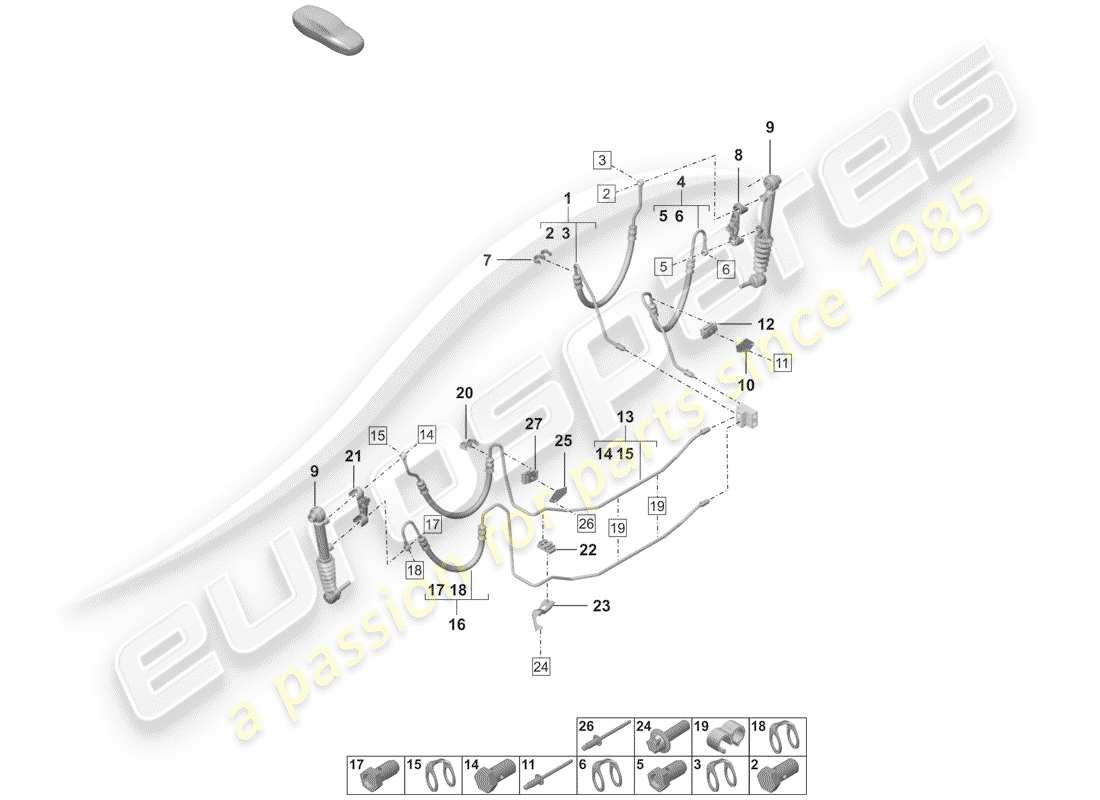 porsche 2019 (992-1) hydraulic line part diagram
