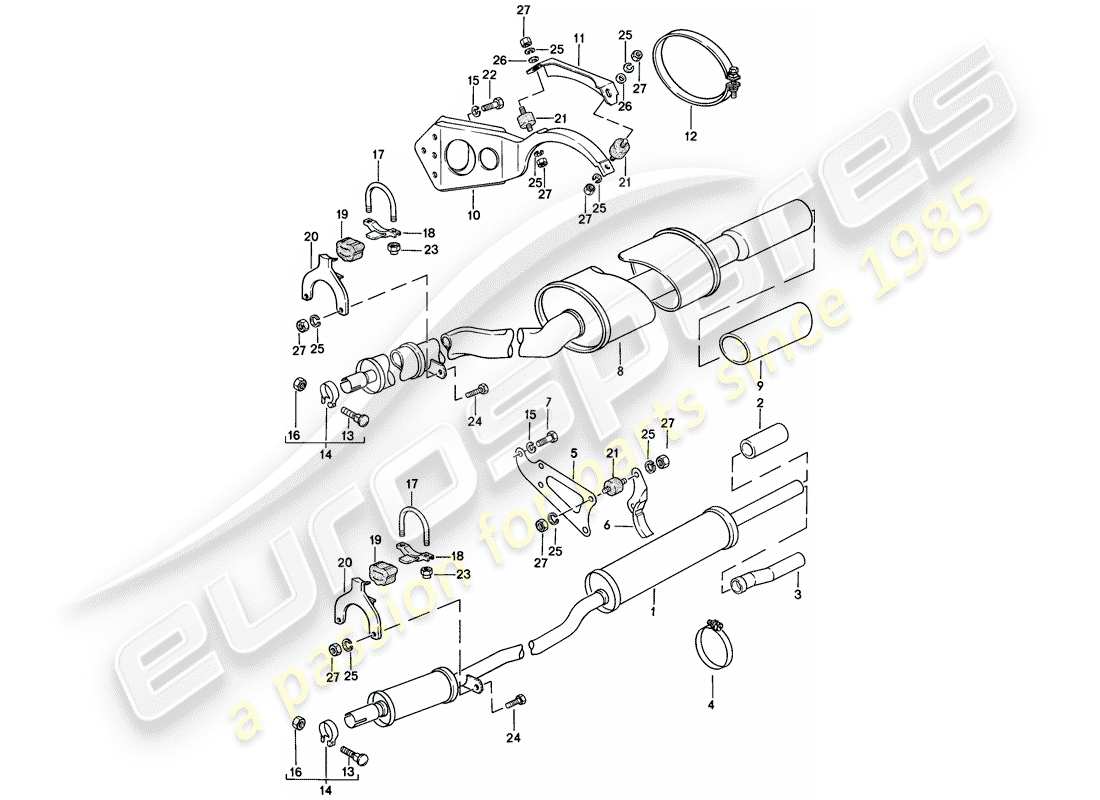 porsche 1977 (924) exhaust system - exhaust silencer, rear part diagram