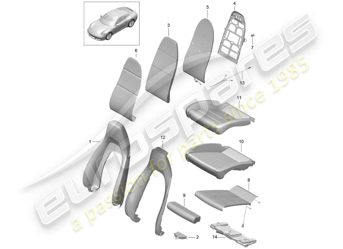 porsche 2017 (991-2) foam part part diagram