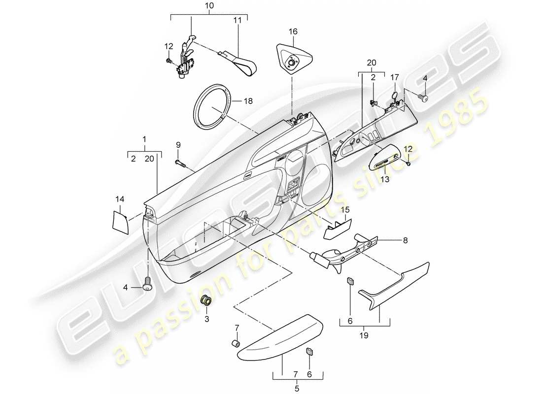 porsche 2012 (997-2 turbo / gt2 rs) door panel part diagram
