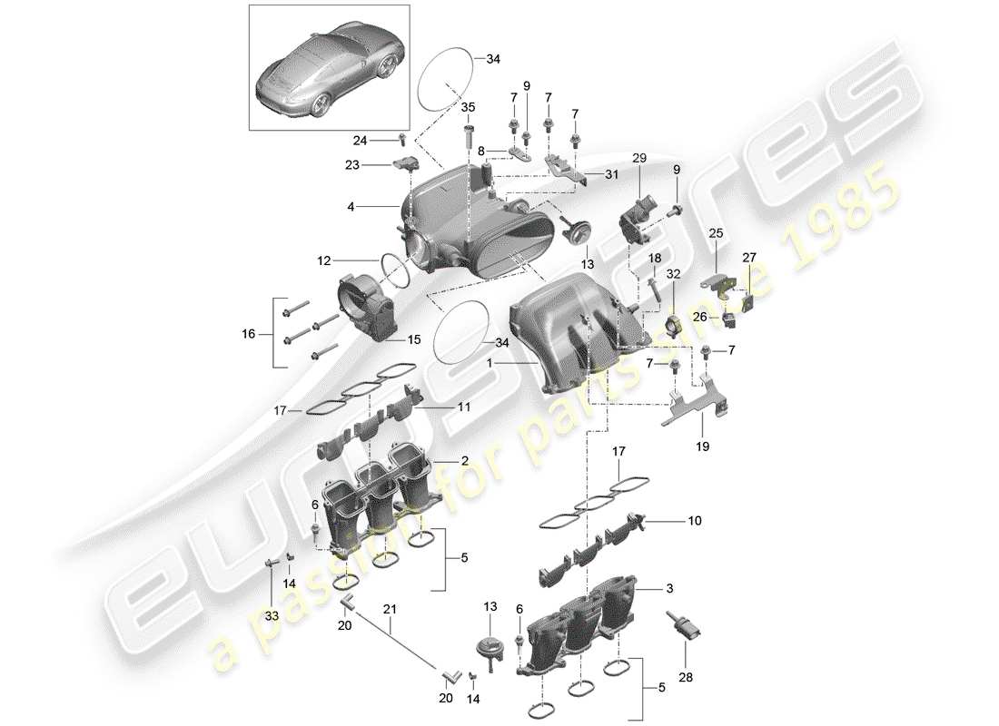 porsche 2015 (991-1) intake air distributor part diagram