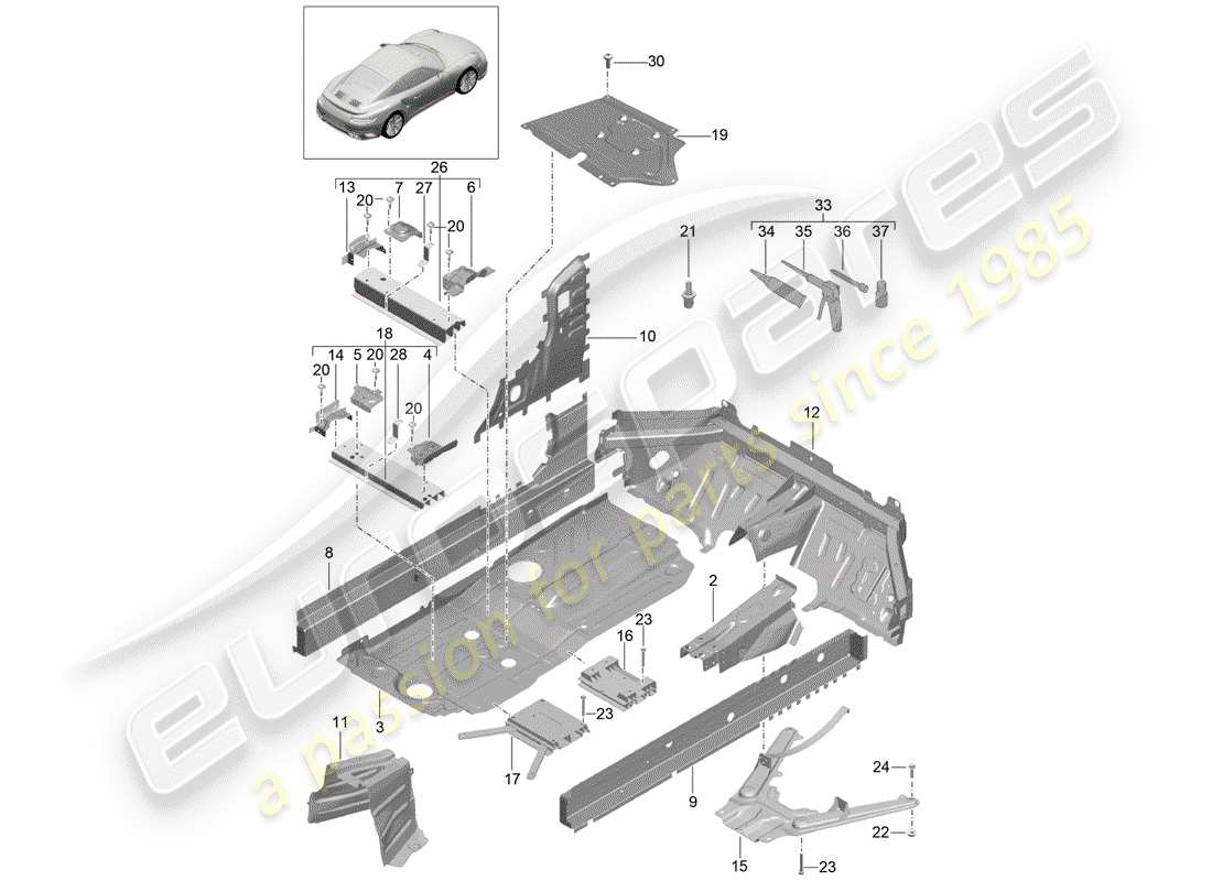 porsche 2017 (991-2 turbo) floor plates part diagram