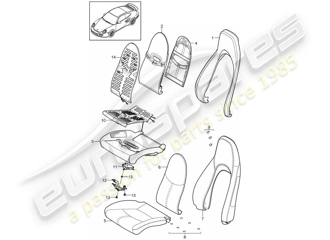 porsche 2011 (997-2 turbo / gt2 rs) foam part part diagram