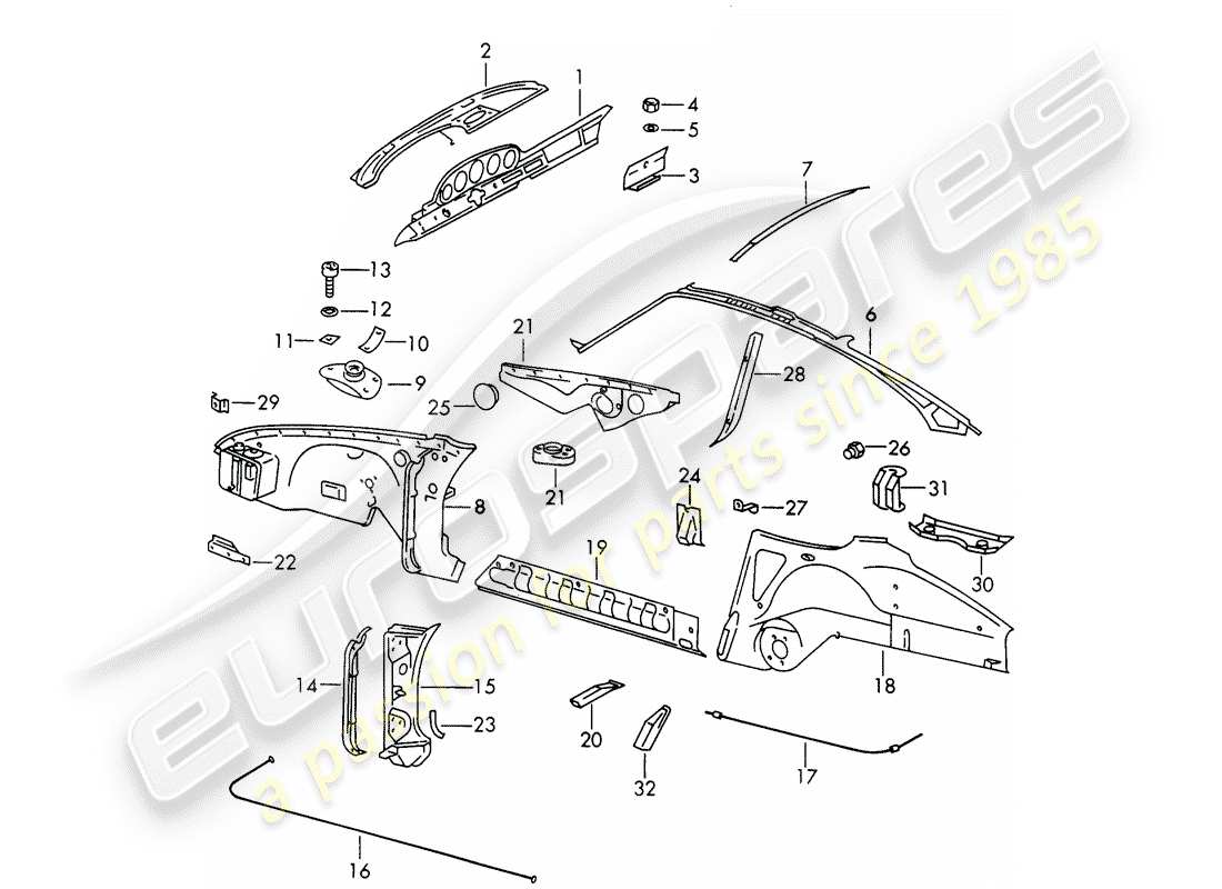 porsche 1969 (911/912) interior panelling - to fit use workshop material part diagram