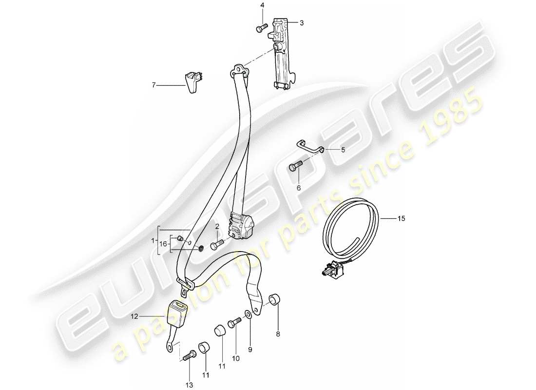 porsche 2004 (996) three-point seat belt part diagram