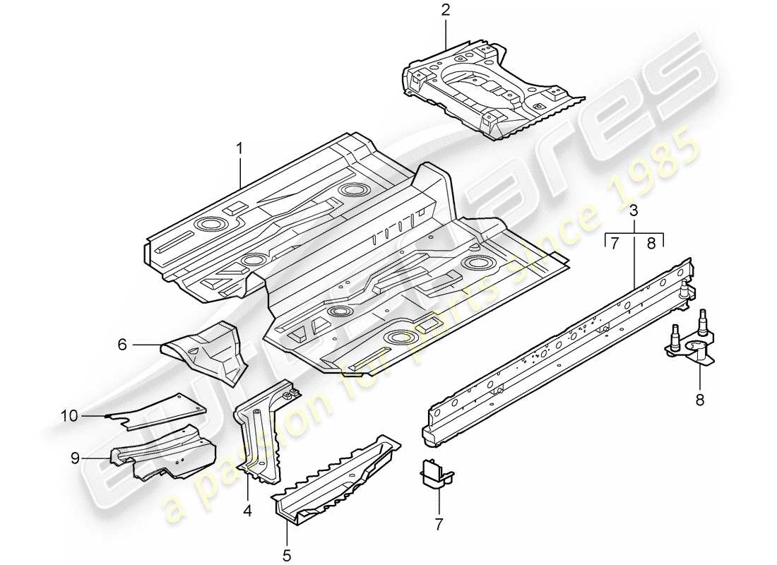 porsche 2004 (996) floor pan part diagram