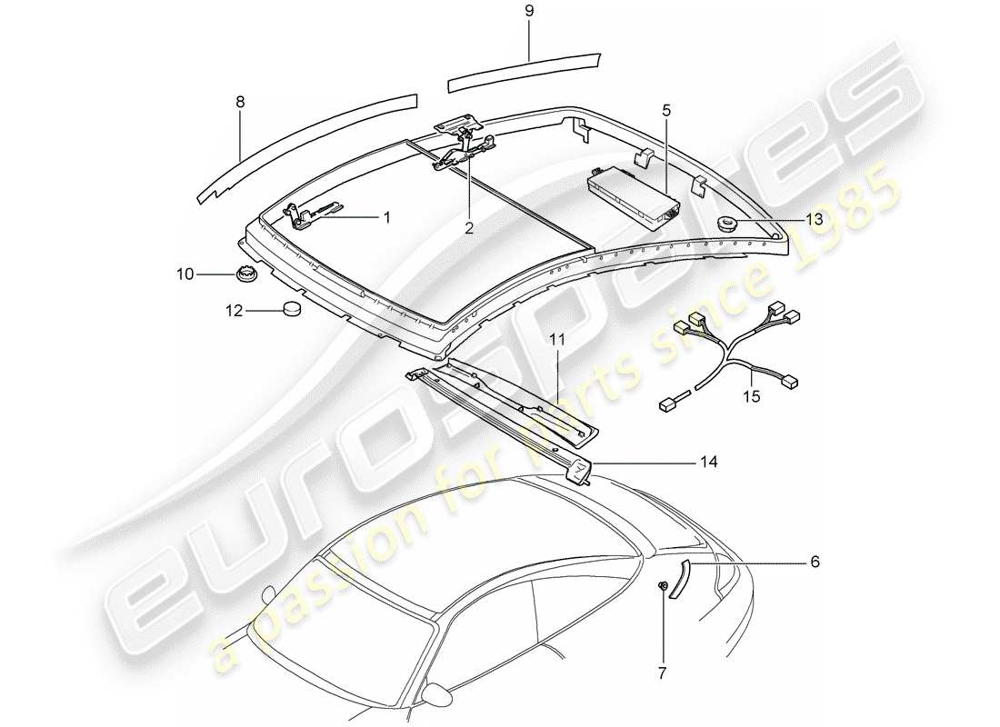 porsche 2003 (996) glass roof - electric drive parts diagram