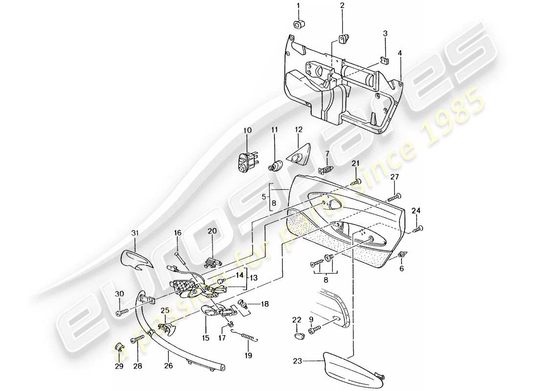 porsche boxster 986 (2004) door panel - accessories part diagram