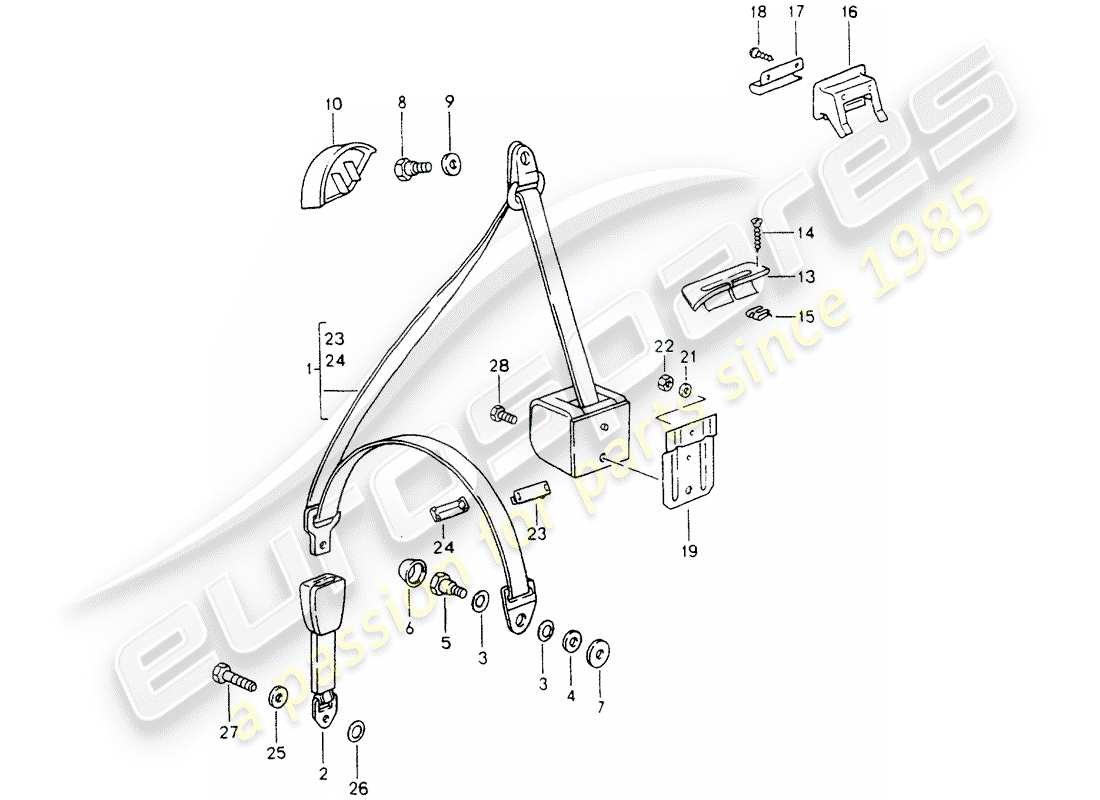 porsche 1990 (964) seat belt part diagram