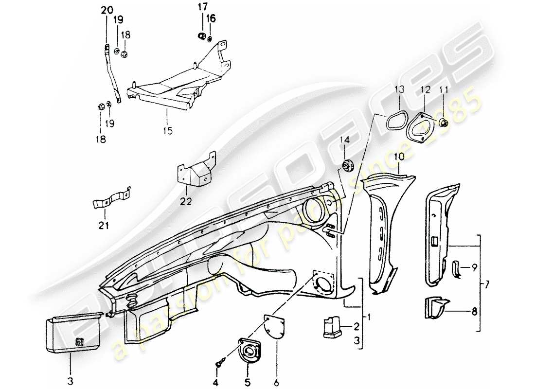 porsche 1990 (964) interior panelling part diagram