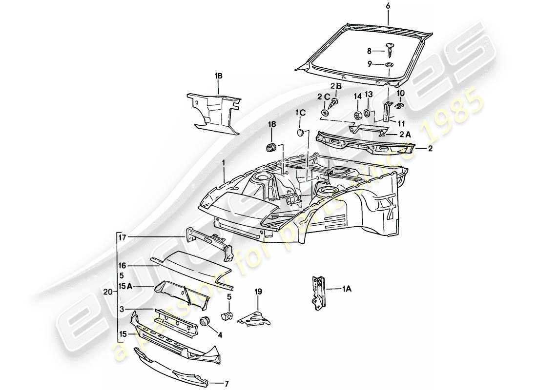 porsche 924 (1976) body front section part diagram