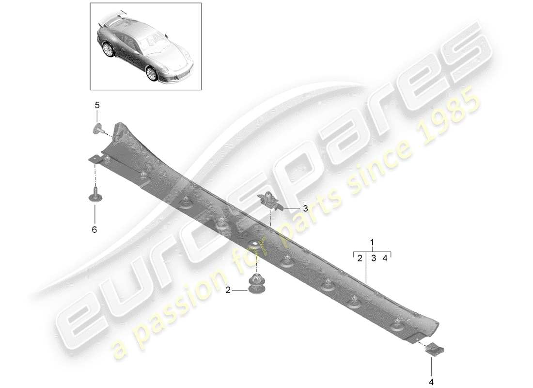 porsche 2018 (991-2 r/gt3/rs) side member trim part diagram