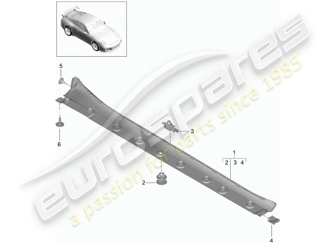 porsche 2014 (991-1 r/gt3/rs) side member trim part diagram