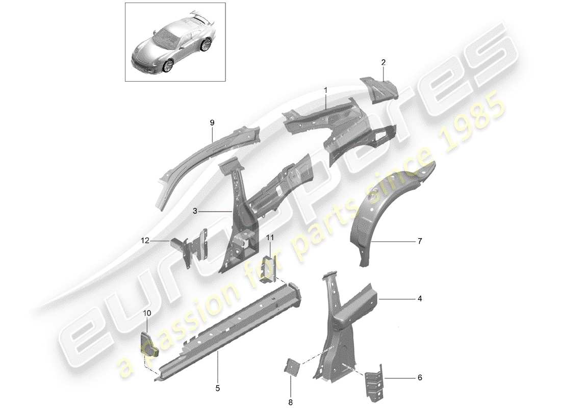 porsche 2014 (991-1 r/gt3/rs) side panel part diagram