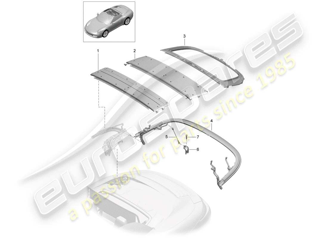 porsche 2012 (991-1) top frame part diagram