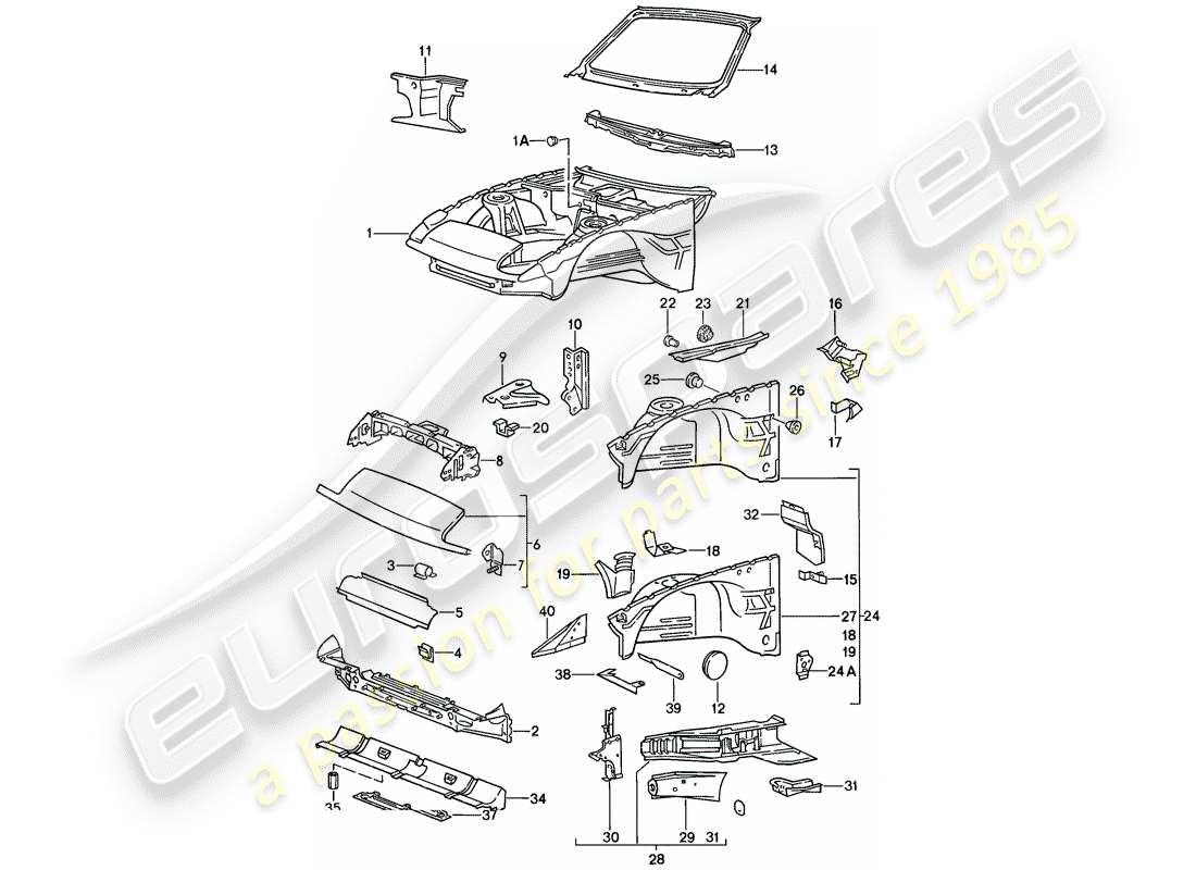 porsche 1986 (944) body front section part diagram