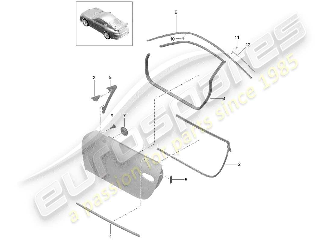 porsche 2014 (991-1 r/gt3/rs) door seal part diagram
