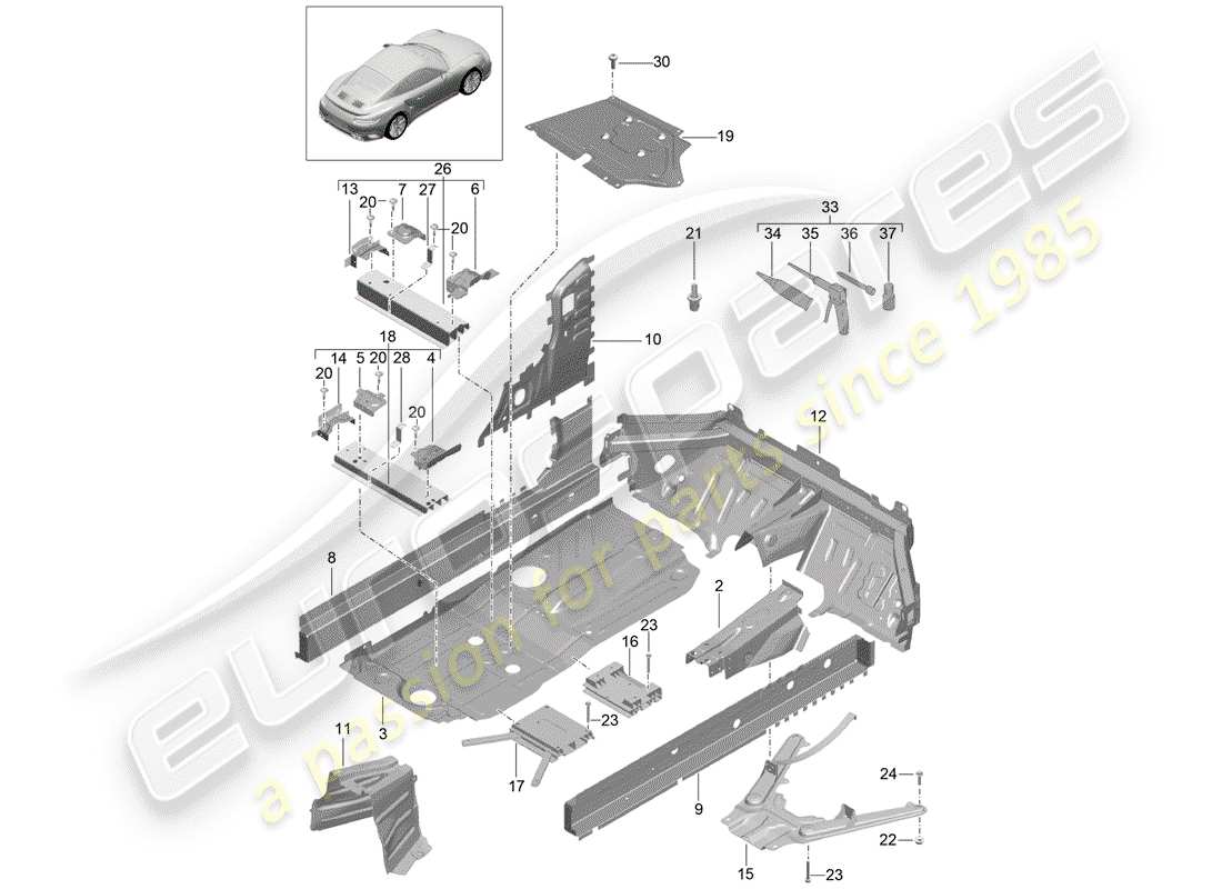 porsche 991 turbo (2014) floor plates parts diagram