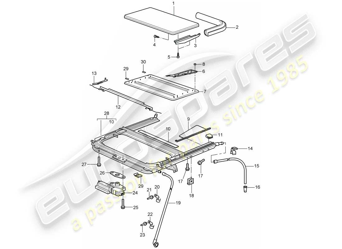 porsche 2011 (997-2 gt3) sunroof part diagram
