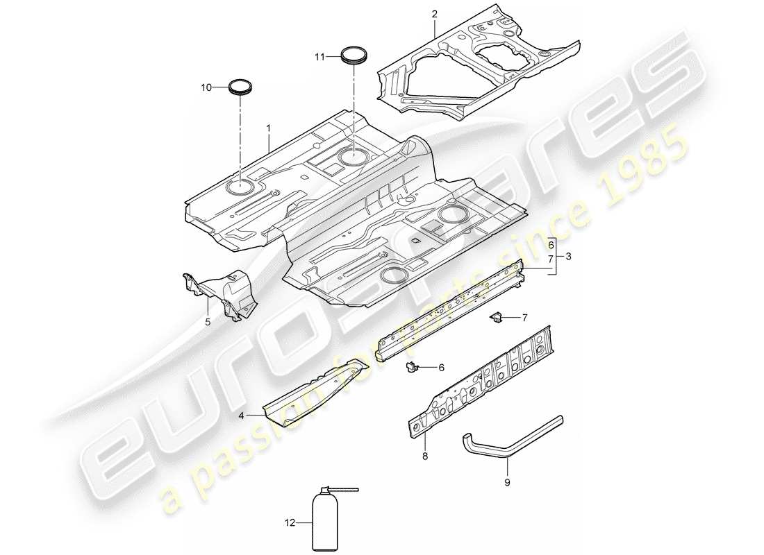 porsche 2010 (997-2 gt3) floor part diagram