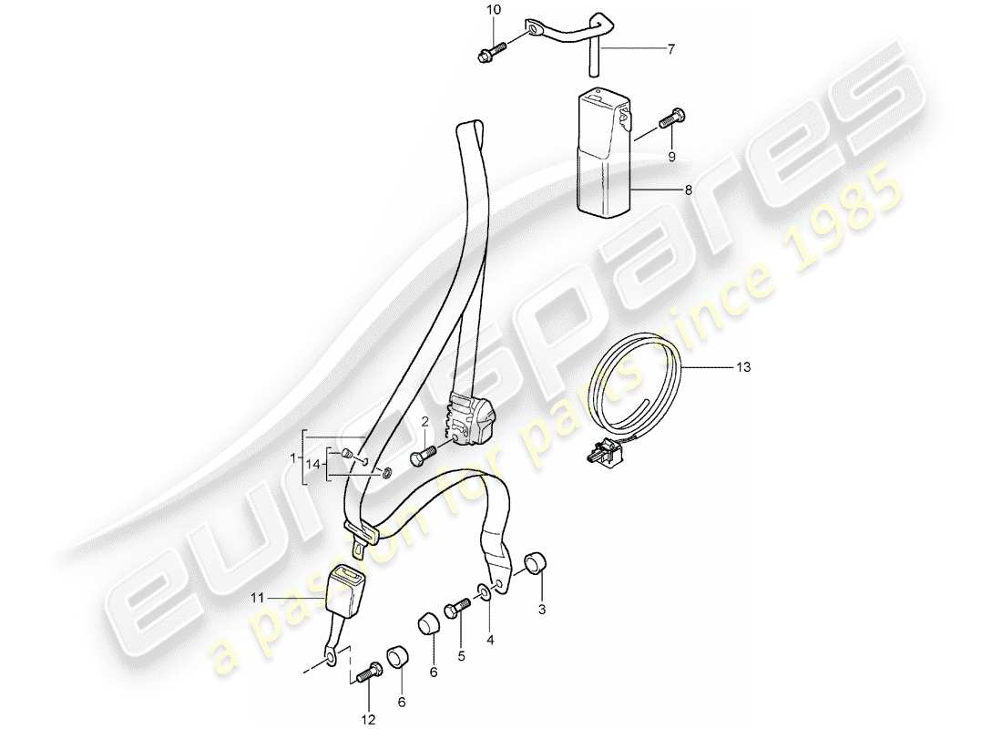 porsche 2005 (996 turbo / gt2) seat belt part diagram