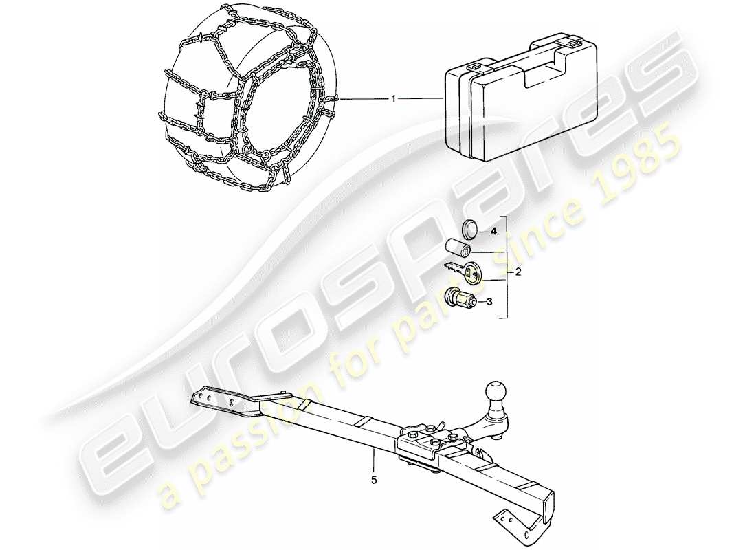 porsche 1989 (911) accessories - snow chains part diagram