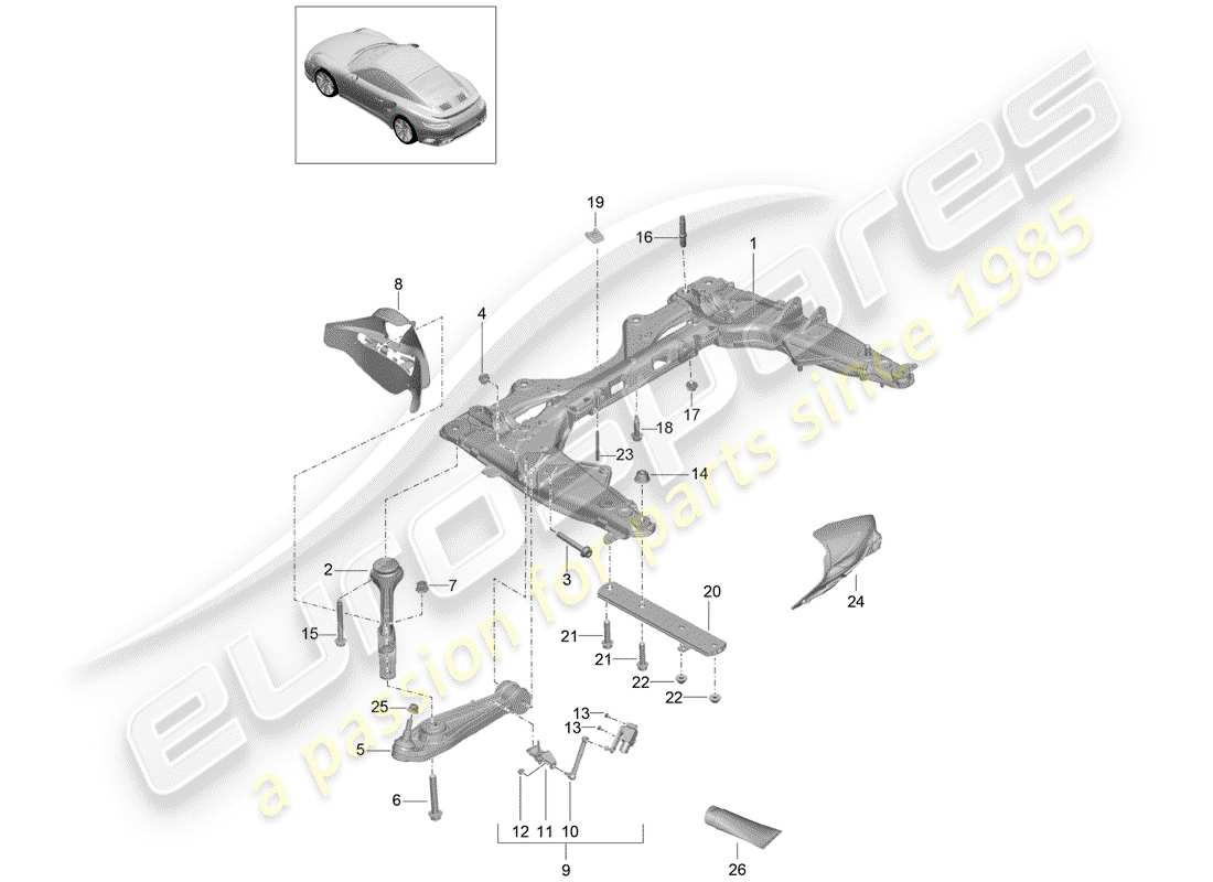 porsche 2014 (991-1 turbo) cross member part diagram