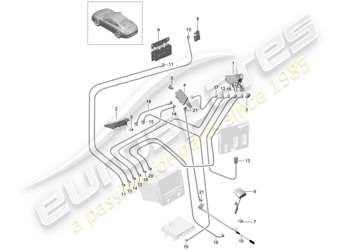 porsche 2015 (991-1) antenna booster part diagram