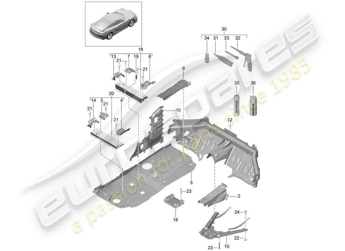porsche 2016 (981 cayman gt4) floor part diagram