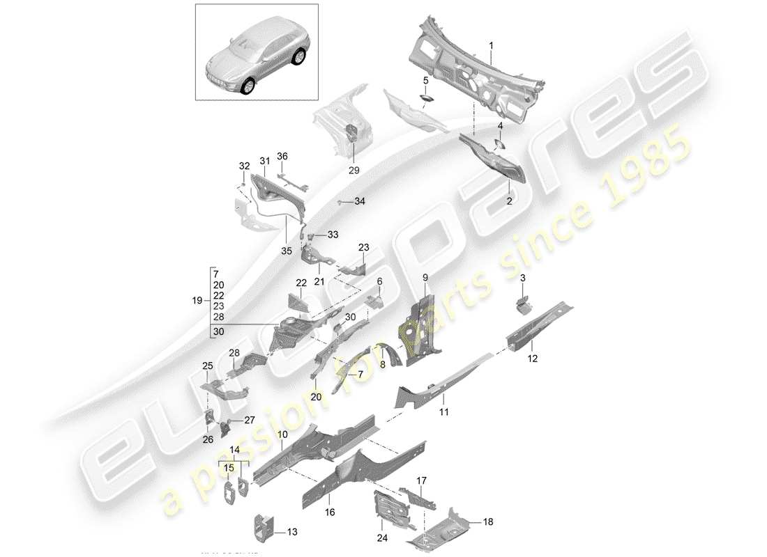 porsche 2014 (macan) front end part diagram