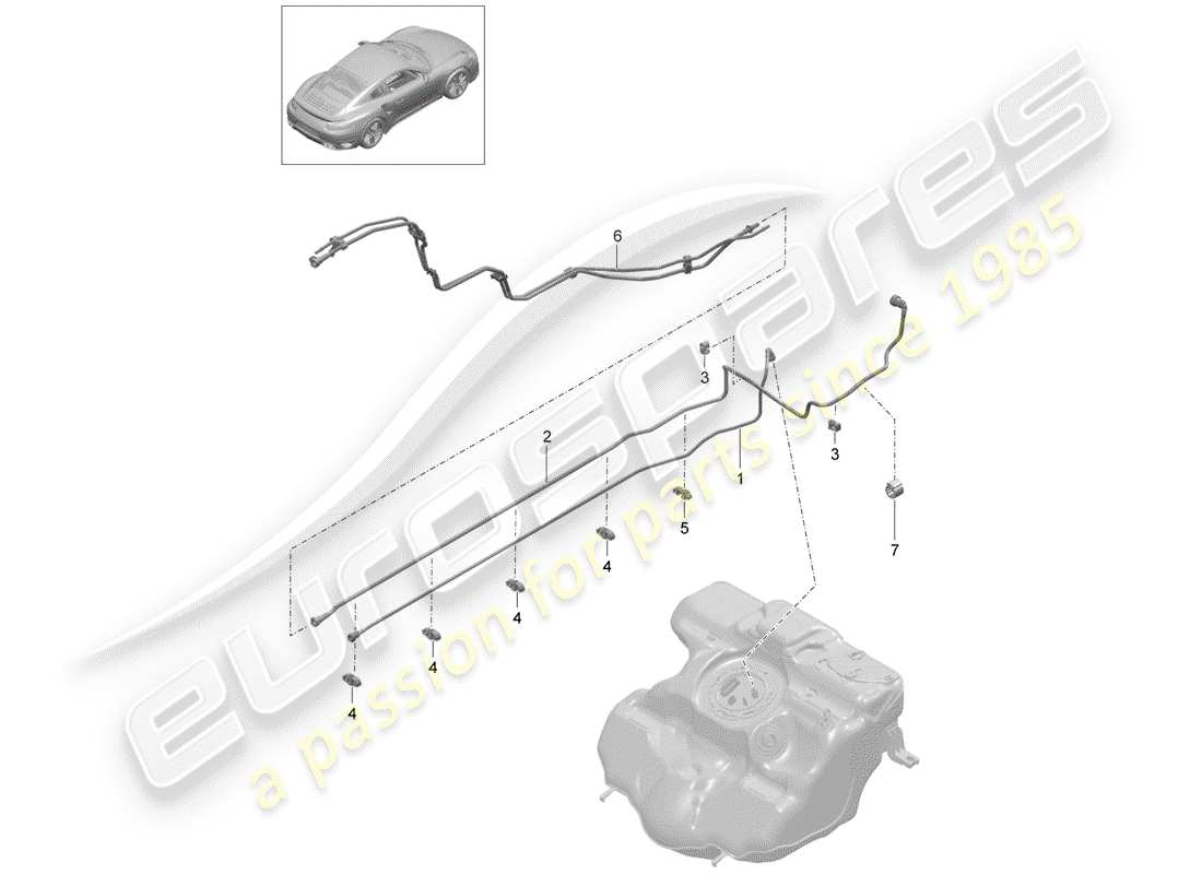 porsche 2015 (991-1 turbo) fuel line part diagram
