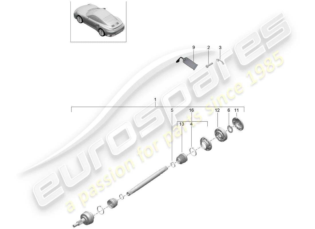 porsche 2020 (991-2 turbo) drive shaft part diagram