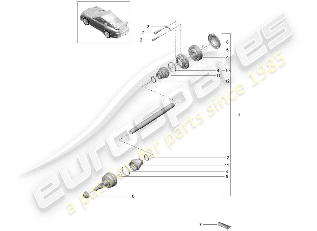 porsche 2014 (991-1 r/gt3/rs) drive shaft part diagram