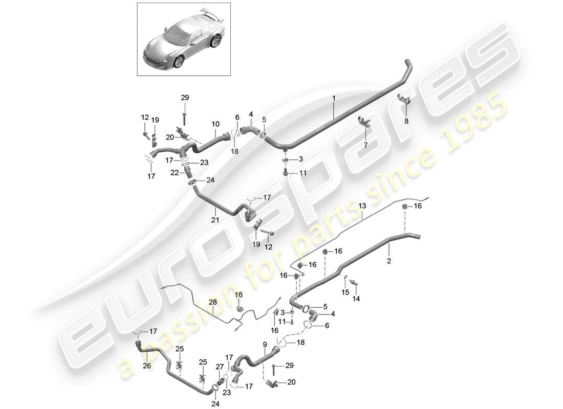porsche 2018 (991-2 r/gt3/rs) water cooling part diagram