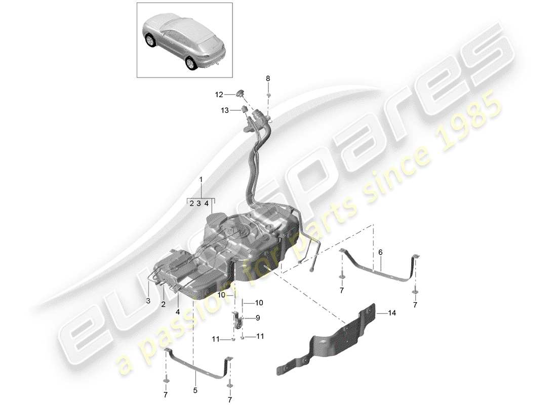 porsche 2017 (macan) fuel tank with part diagram