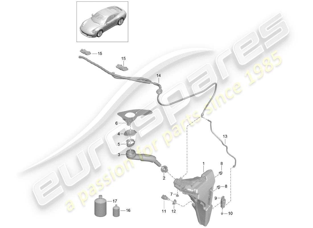 porsche 2019 (991-2) windshield washer unit part diagram